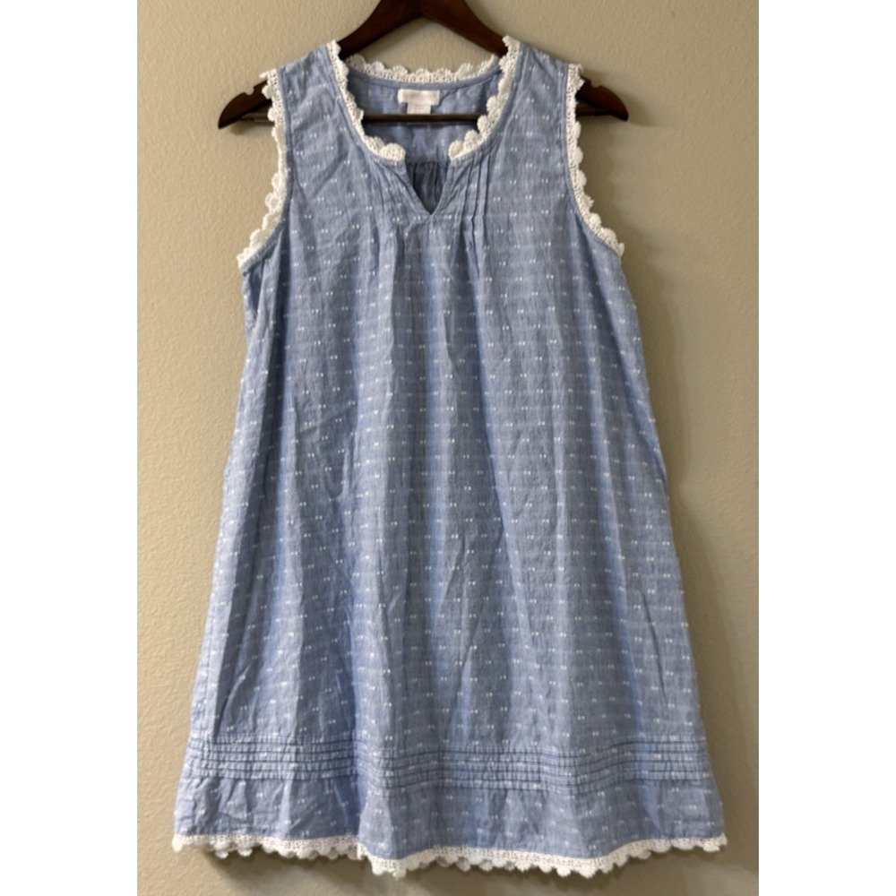 Shabby Chic Nightgown Women's M Blue White Sleeveless Crochet Lace Cottagecore